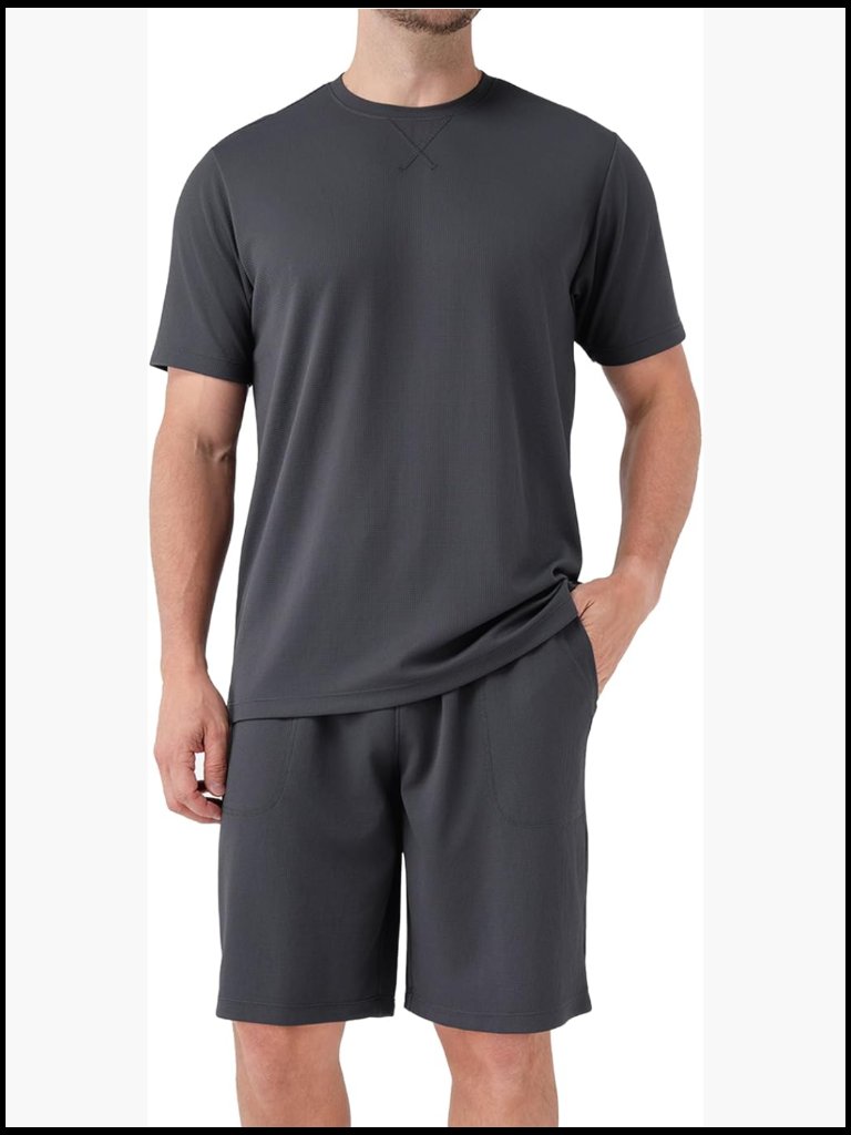 Waffle Knit Short Sleeve Pajama Set Lightweight Summer Loungewear